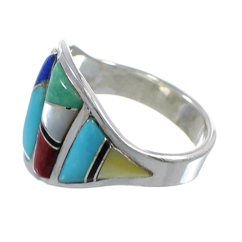 Southwest Sterling Silver Multicolor Ring Size 8-1/4 AX53149